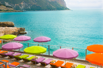 Beach chairs at the Mediterranean coastline